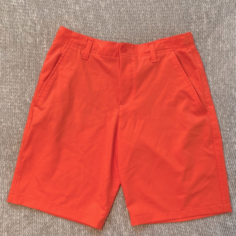 Under Armour Youth Golf Shorts Orange Flat Front Adjustable Waist‎ L